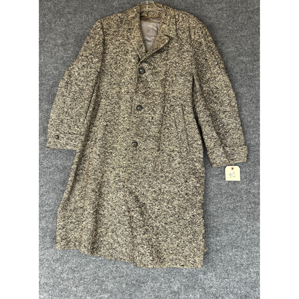 Vintage O'Brien's Irish Overcoat Mens 46 Gray Tweed Virgin Wool Single Breasted